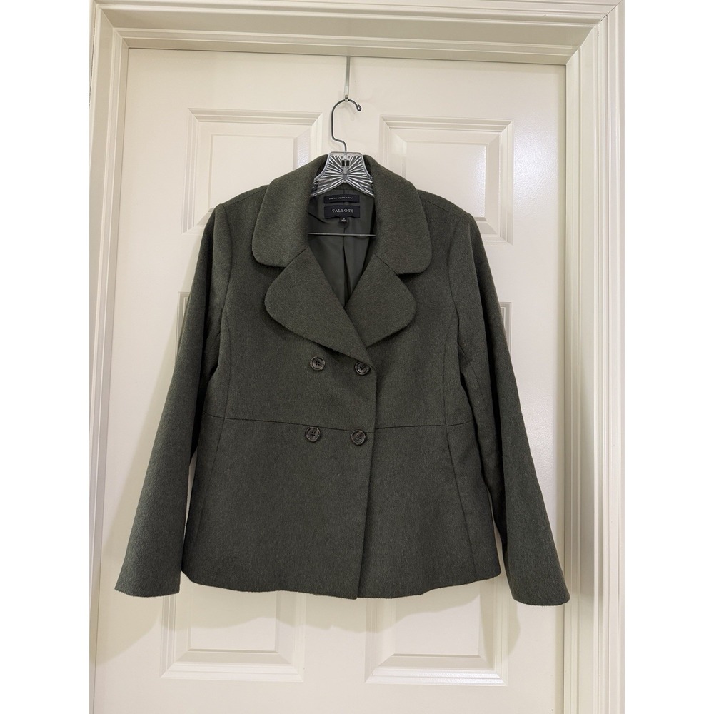 TALBOTS women green wool blend blazer size 2